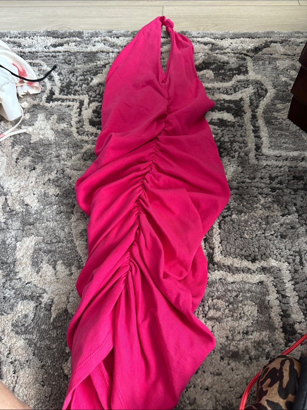 Zara One-Shoulder Ruched Dress in Hot Pink